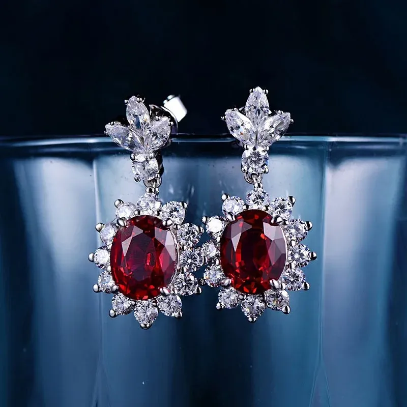 Fashionable Oval Shape Synthetic Diamond Emerald Dangle Earrings Cultivated Diamonds Women's Drop Earrings