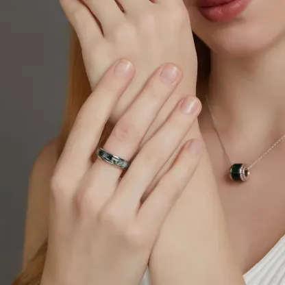 JewelyKing S925 Sterling Silver Green Moss Agate Ring Crystal Jadeite Rings  JKRS0241
