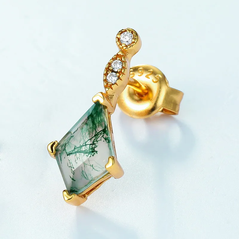 Jewelyking S925 Sterling Silver Natural Green Moss Agate Stone Kite Cut Moss Agate Earrings JKES0066