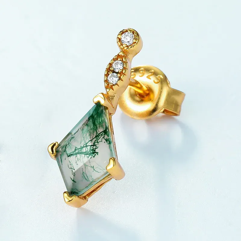 Jewelyking S925 Sterling Silver Natural Green Moss Agate Stone Kite Cut Moss Agate Earrings JKES0066