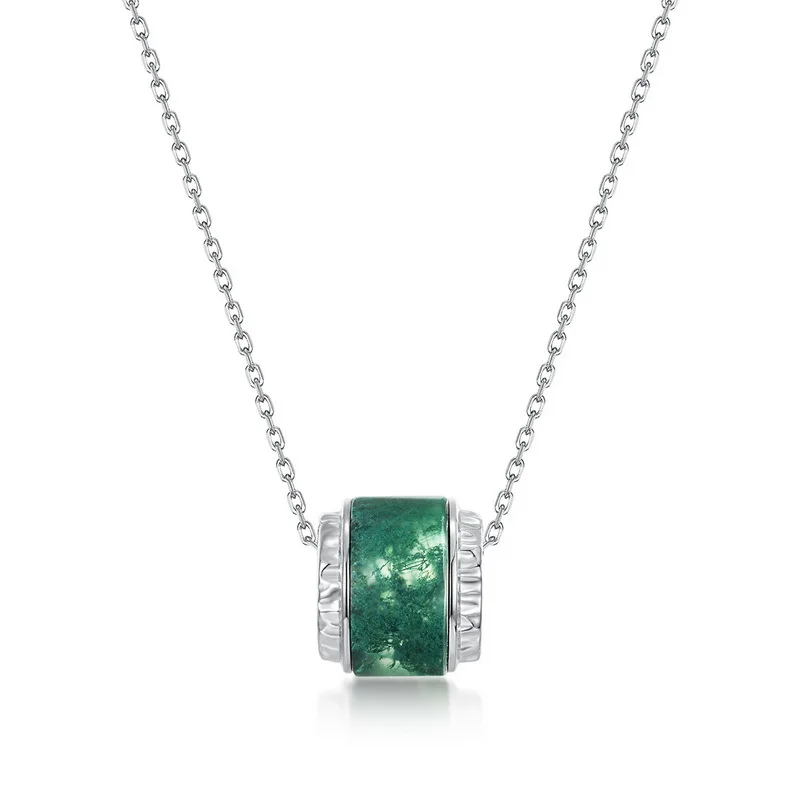 JewelyKing Natural Moss Agate Necklace Sets S925 Silver Cross Chain Women's Geometric Shape JKNS0028