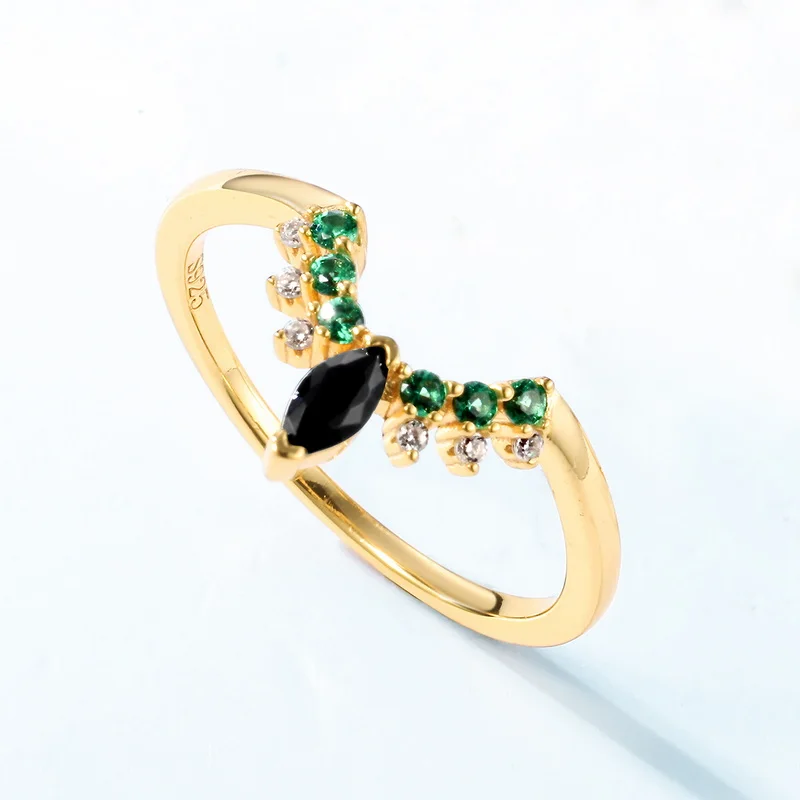 JewelyKing S925 Silver Gold Oval Moss Agate CZ Diamond Gemstone Gold Vermeil Rings JKRS0232