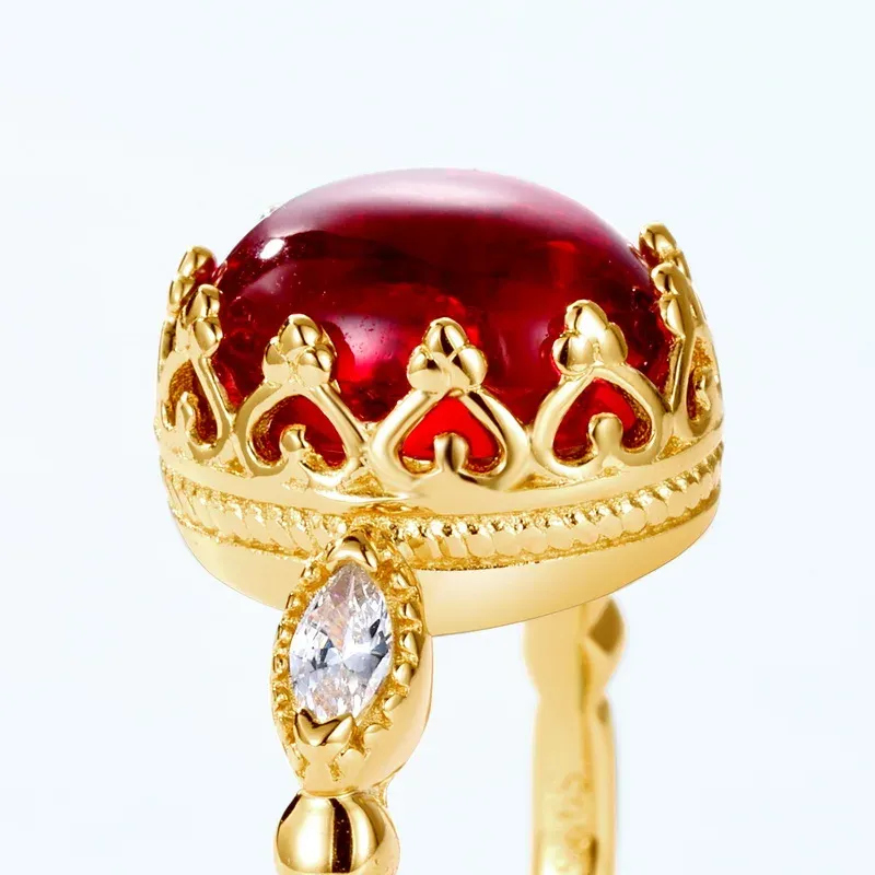 JewelyKing S925 Sterling Silver Red Garnet Gold Plated Zirconia Ring JKRS0287