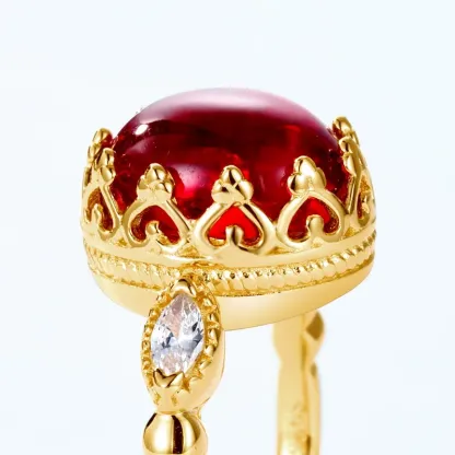 JewelyKing S925 Sterling Silver Red Garnet Gold Plated Zirconia Ring JKRS0287