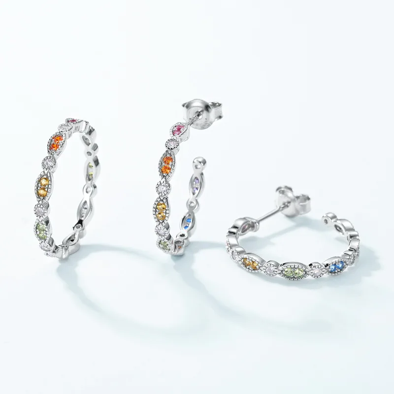 925 Sterling Silver Jewelry Zircon Rainbow CZ Gemstone Stud Women Earrings for Women