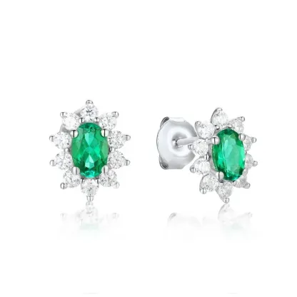 925 Sterling Silver Classic Elegant Cubic Zircon Stud Earring Bling Diamond Lab Grown Emerald Gemstone Stud Earrings for Women