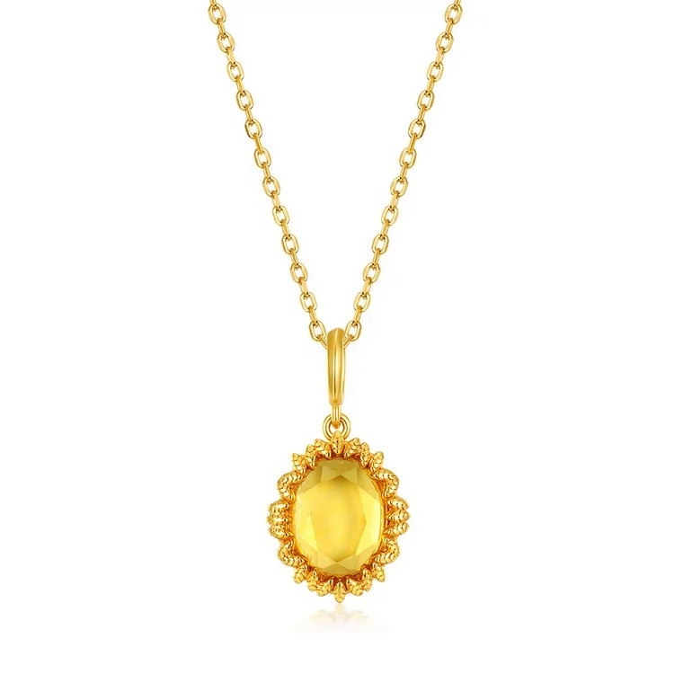 JewelyKing S925 Sterling Silver Inlaid Oval Synthetic Citrine Pendant Luxury Female Pendant Necklace JKNS0188