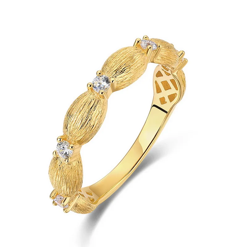 Jewelyking Italian Brushed Ring 14K Gold High End Retro Index Finger Jewelry Ring JKRS0104
