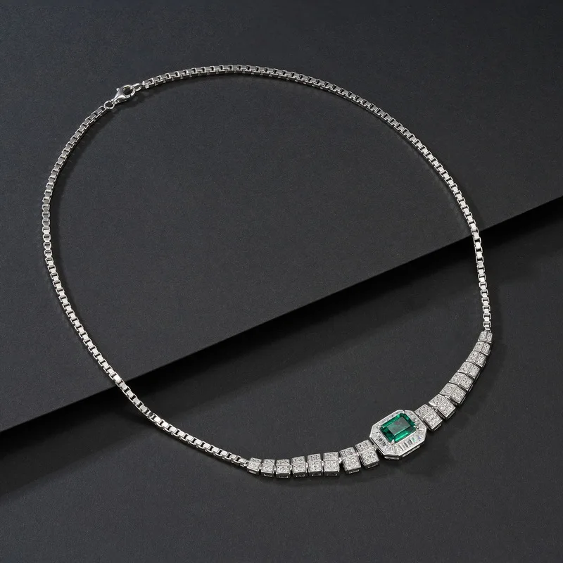 JewelyKing S925 Sterling Silver 20CT Pretty Cultivate Emeralds Bright Necklace JKNS0178