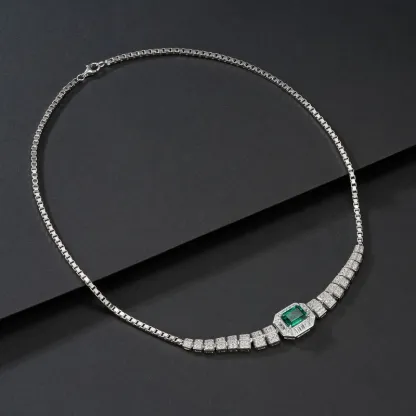 JewelyKing S925 Sterling Silver 20CT Pretty Cultivate Emeralds Bright Necklace JKNS0178