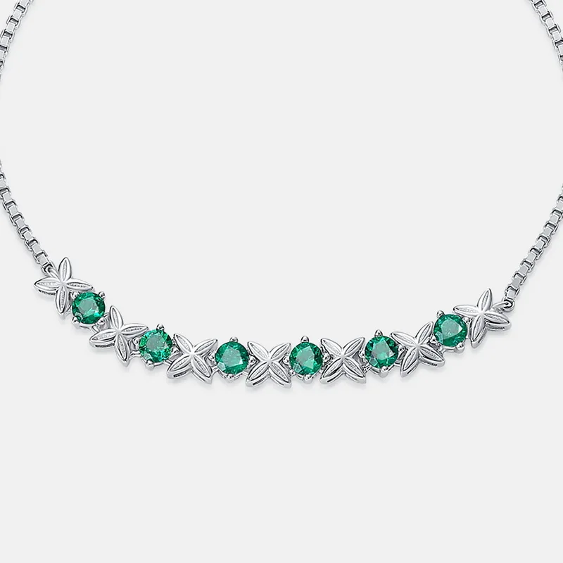 Wholesale Adjustable 925 Sterling Silver Emerald Chain Vivid Lab Grown Emerald Bracelet Flower Bracelet for Women