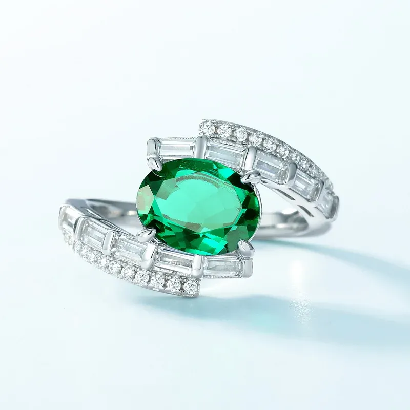 Panyu Custom Retro Oval Emerald Ring Lab-Created Gemstone  925 Sterling Silver Setting