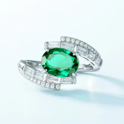 Panyu Custom Retro Oval Emerald Ring Lab-Created Gemstone  925 Sterling Silver Setting