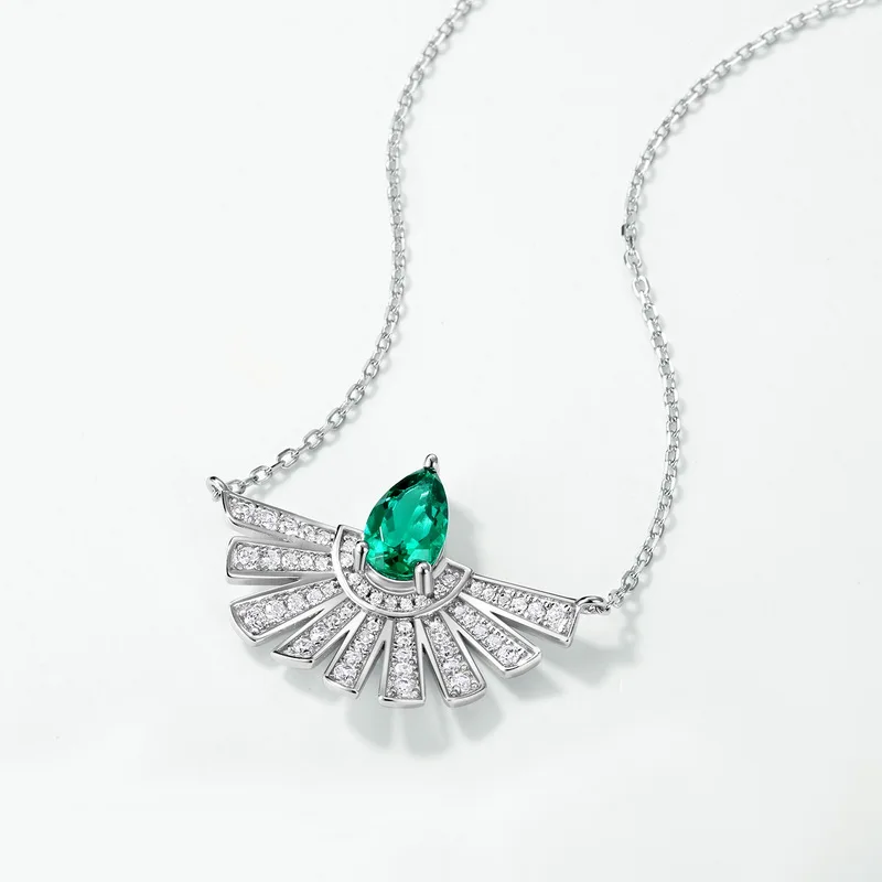 JewelyKing S925 Retro High End Cultured Emerald Necklace Lab Created Emerald JKNS0019