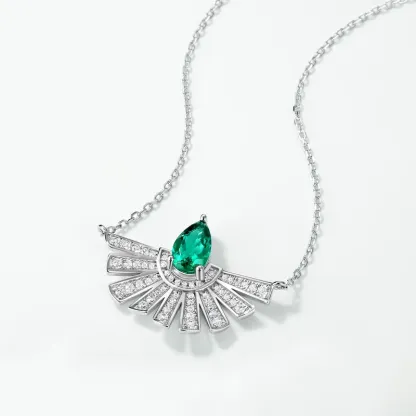JewelyKing S925 Retro High End Cultured Emerald Necklace Lab Created Emerald JKNS0019