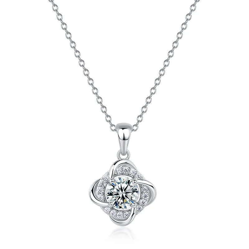 S925 Sterling Silver Windmill Design 1CT Round Brilliant Cut  Lab Grown Diamond Necklace Jewelry JKNS0010