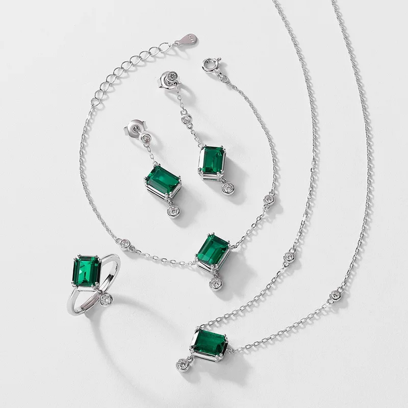 New Minimalist Geometric Lab Grown Emerald Earrings 925 Sterling Silver Colored Gemstone Jewelry Wholesale