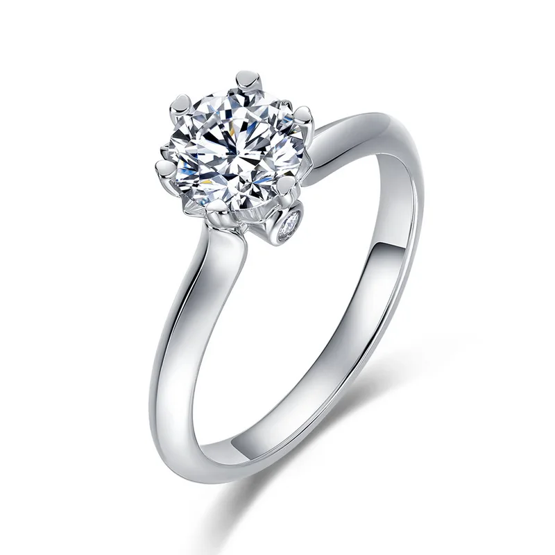 JewelyKing S925 Sterling Silver 1 Carat Lab Grown Diamond Classic Six Claw Wedding Ring Women Fine Jewelry JKRS0003
