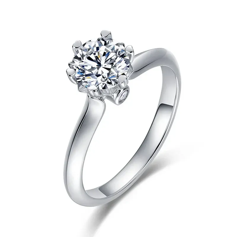 JewelyKing S925 Sterling Silver 1 Carat Lab Grown Diamond Classic Six Claw Wedding Ring Women Fine Jewelry JKRS0003