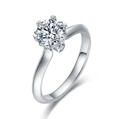 JewelyKing S925 Sterling Silver 1 Carat Lab Grown Diamond Classic Six Claw Wedding Ring Women Fine Jewelry JKRS0003