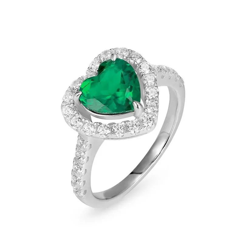 925 Sterling Silver Jewelry Set Heart Earrings and Ring Costume Jewelry Emerald Jewelry Set