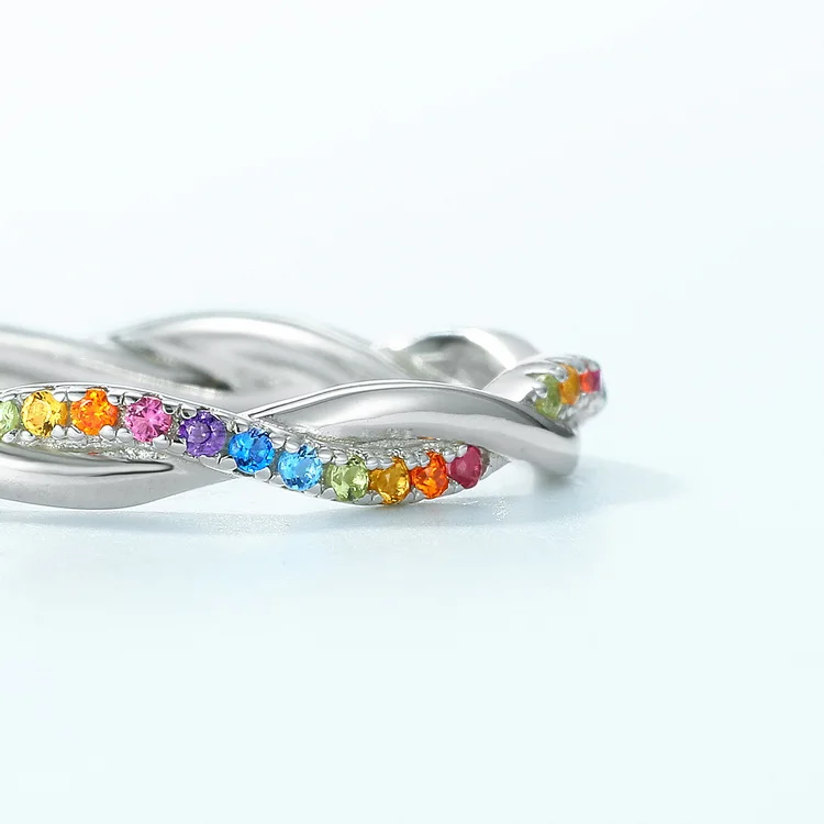 Summer Classic Colorful CZ Ring 925 Sterling Silver Twisted Shape Rainbow Colored Zircon Stones Fine Jewelry Ring for Women