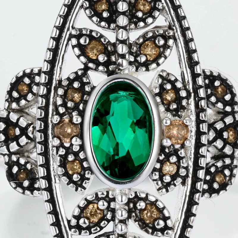 Custom Vintage Jewelry Silver Plated 925 Sterling Silver Personalized Lab Grown Emerald Ring