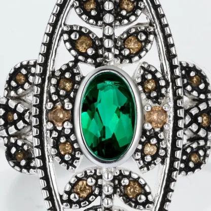 Custom Vintage Jewelry Silver Plated 925 Sterling Silver Personalized Lab Grown Emerald Ring