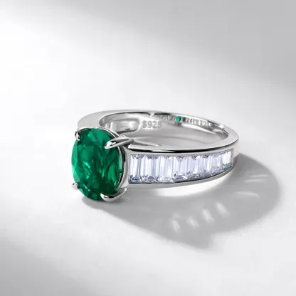 New S925 Silver Ring 5a Zircon 8 * 10 Ins Fine Versatile Oval Pigeon Costume Jewelry Emerald Ring Female