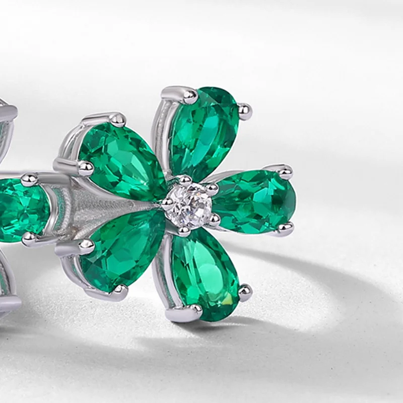 Panyu Custom 925 Sterling Silver Petal Ring Lab Created Emerald Retro European Luxury Jewelry