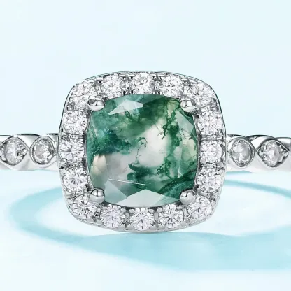 JewelyKing S925 Sterling Silver Luxury Bridal Gemstone Solitaire Agate Engagement Wedding Ring JKRS0209
