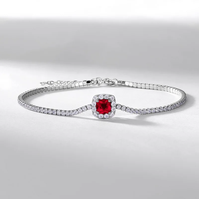 Luxury Jewelry 14k White Gold Lab Grown Ruby Emerald Tennis Bracelet Chain Emerald Cut Wedding Bracelet for Women Girls