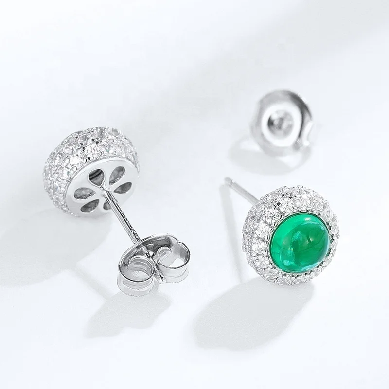 Simple Style Geometric Diamond Stud Earrings Hypoallergenic 925 Sterling Silver Green Crystal Round Emerald Stud Earrings