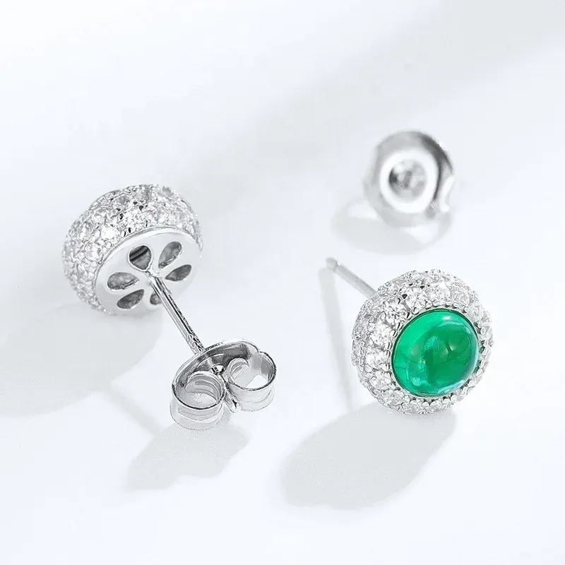 Simple Style Geometric Diamond Stud Earrings Hypoallergenic 925 Sterling Silver Green Crystal Round Emerald Stud Earrings
