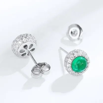 Simple Style Geometric Diamond Stud Earrings Hypoallergenic 925 Sterling Silver Green Crystal Round Emerald Stud Earrings