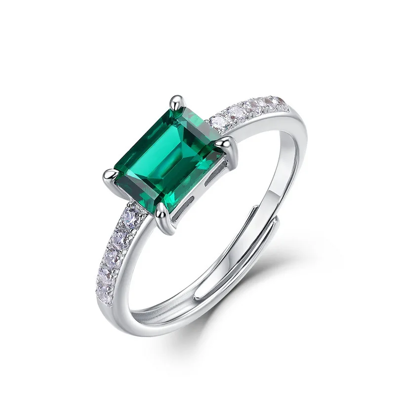 Retro Light Luxury Lab Grown Emerald Ring S925 Silver Inlaid Cultivated Colored Gemstone Ring Custom Wholesale