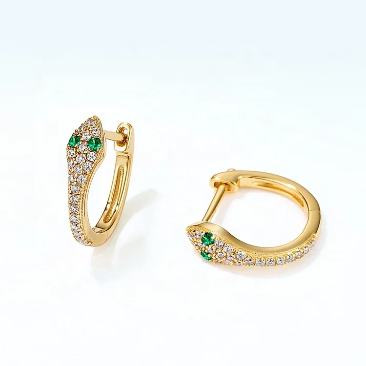 JewelyKing S925 Silver Statement Fashion Snake Huggie Hoop Gold Plated Animal Huggie Earrings JKES0127