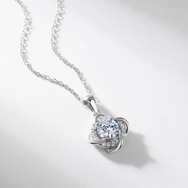 S925 Sterling Silver Windmill Design 1CT Round Brilliant Cut  Lab Grown Diamond Necklace Jewelry JKNS0010