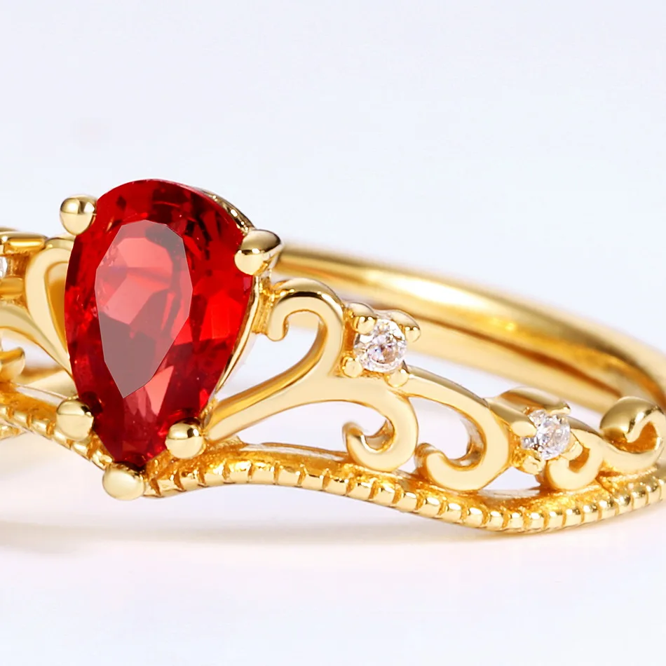 JewelyKing S925 Silver Delicate Crown  Mozambique Red Garnet Women Engagement Ring JKRS0281