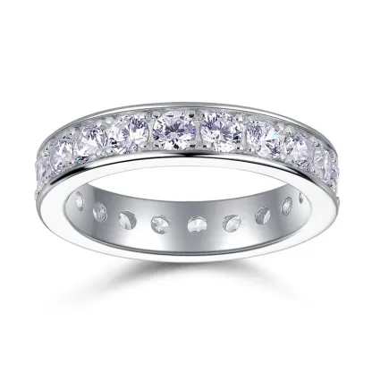 JewelyKing S925 Sterling Silver Single Row Channel Cubic Zirconia Full Eternity Band Classic Stackable Wedding Ring JKRS0253