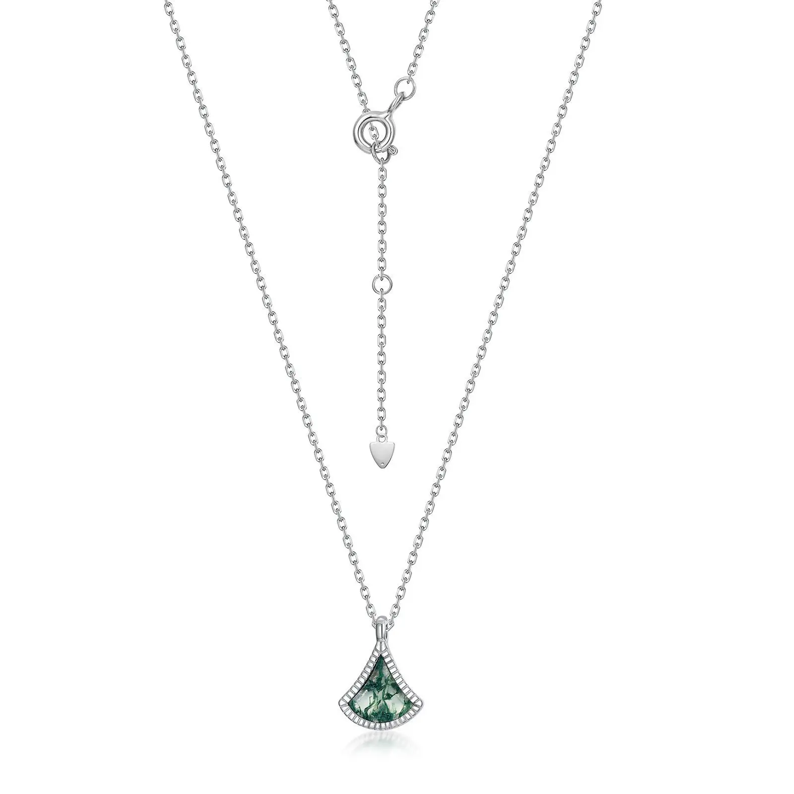 JewelyKing Natural Moss Agate Necklace Sets S925 Silver Cross Chain Women's Geometric Shape JKNS0028