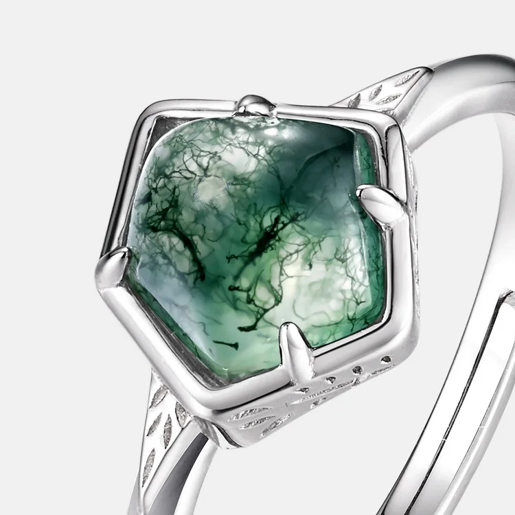 JewelyKing S925 Silver Cute Moss Agat Brand Real Moss Agate Ring JKRS0153