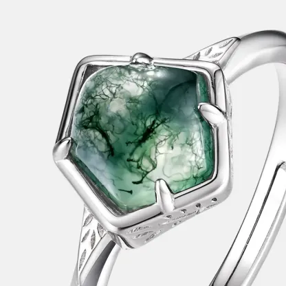 JewelyKing S925 Silver Cute Moss Agat Brand Real Moss Agate Ring JKRS0153