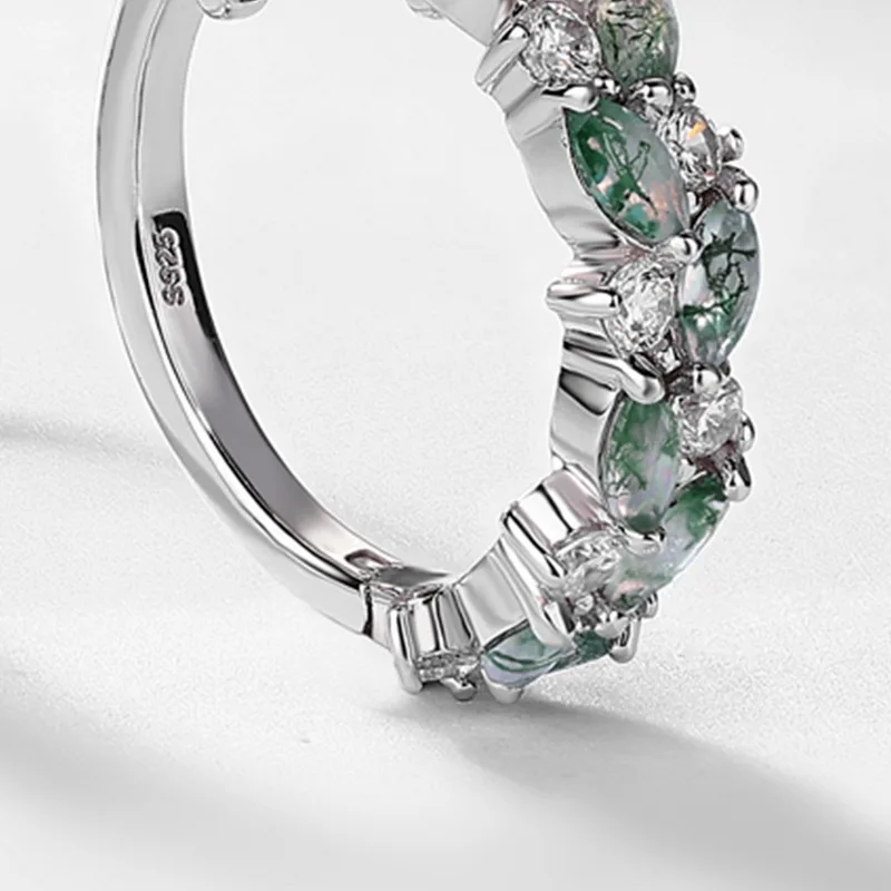 Jewelyking S925 Sterling Silver Green Moss Agate  Exquisite Cuff Design High-End Luxury Earrings JKES0107