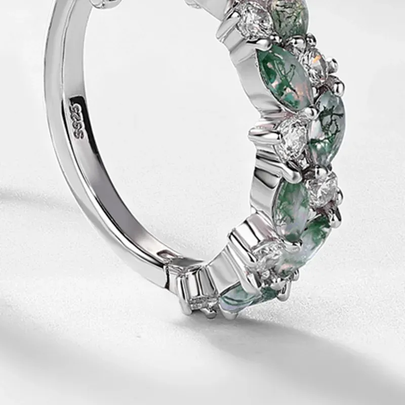 Jewelyking S925 Sterling Silver Green Moss Agate  Exquisite Cuff Design High-End Luxury Earrings JKES0107