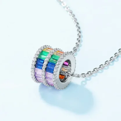 Gold Plated S925 18k Gold Rainbow Colorful CZ Charms Bracelet Necklace Custom Colorful Jewelry Gift for Women