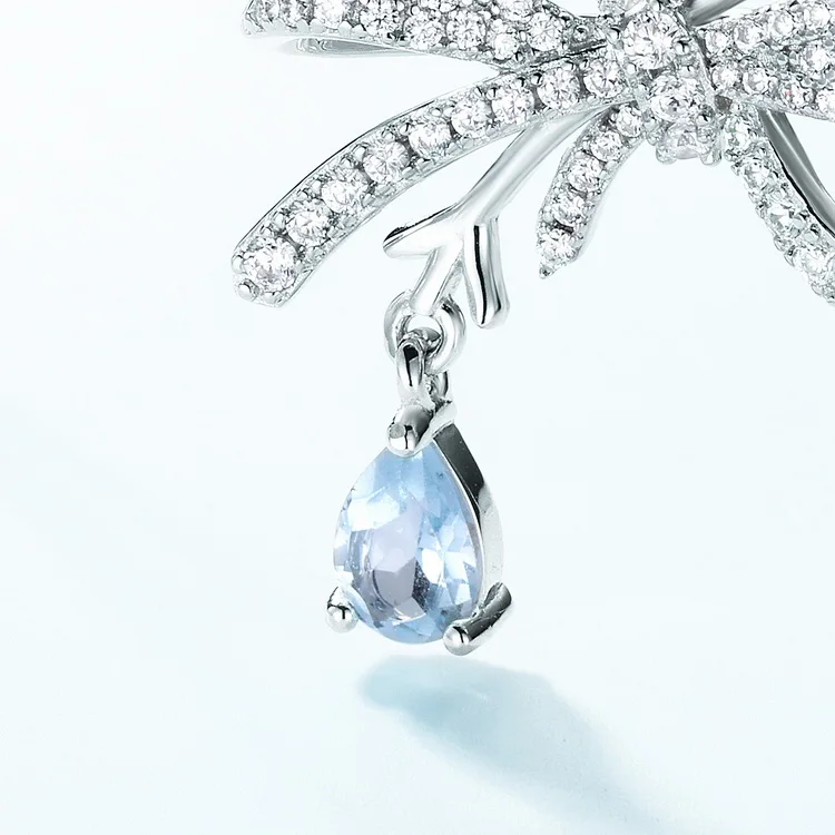 JewelyKing S925 Sterling Silver Cubic Zircon Bowknot Chain Pear Pendant Blue Topaz Necklace JKNS0138