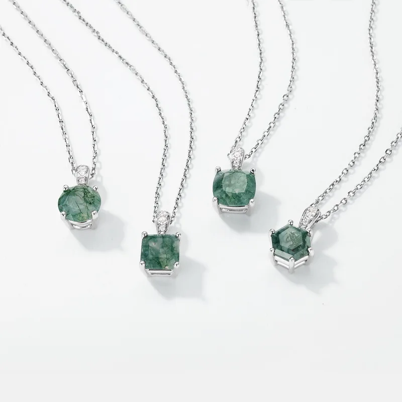 High Quality Moss Agate Round Gemstone Pendant 925 Sterling Silver for Women Jewelry Making