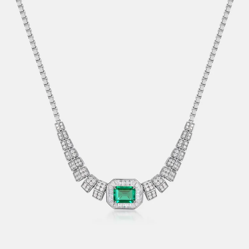 JewelyKing S925 Sterling Silver 20CT Pretty Cultivate Emeralds Bright Necklace JKNS0178