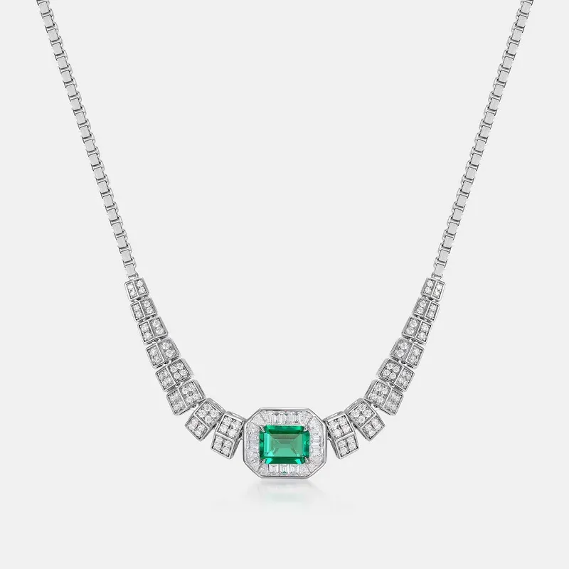JewelyKing S925 Sterling Silver 20CT Pretty Cultivate Emeralds Bright Necklace JKNS0178